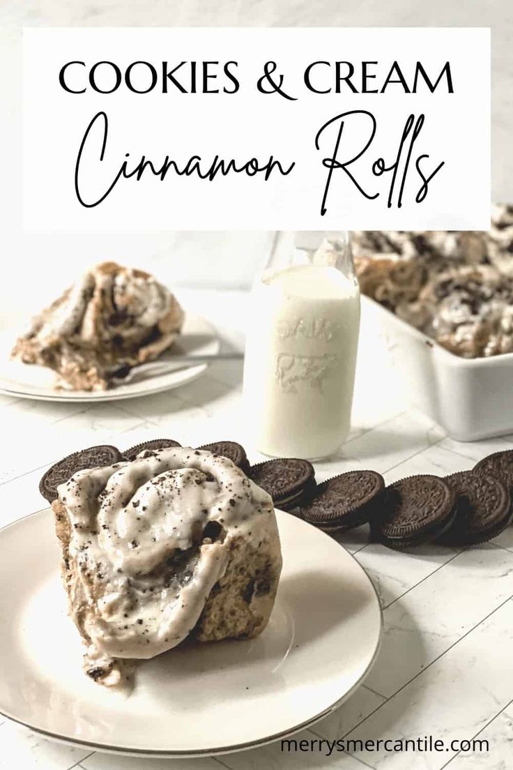 cookies and cream cinnamon rolls on a plate