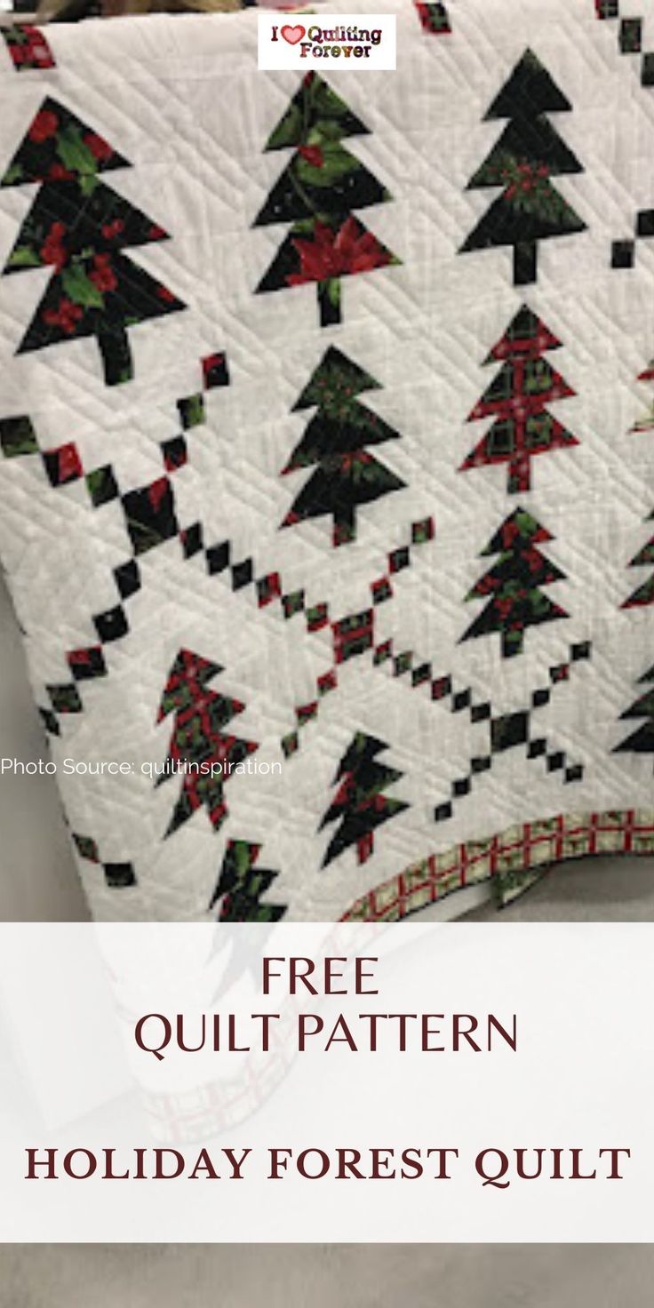 a quilted christmas tree pattern with the words free quilt pattern holiday forest quilt