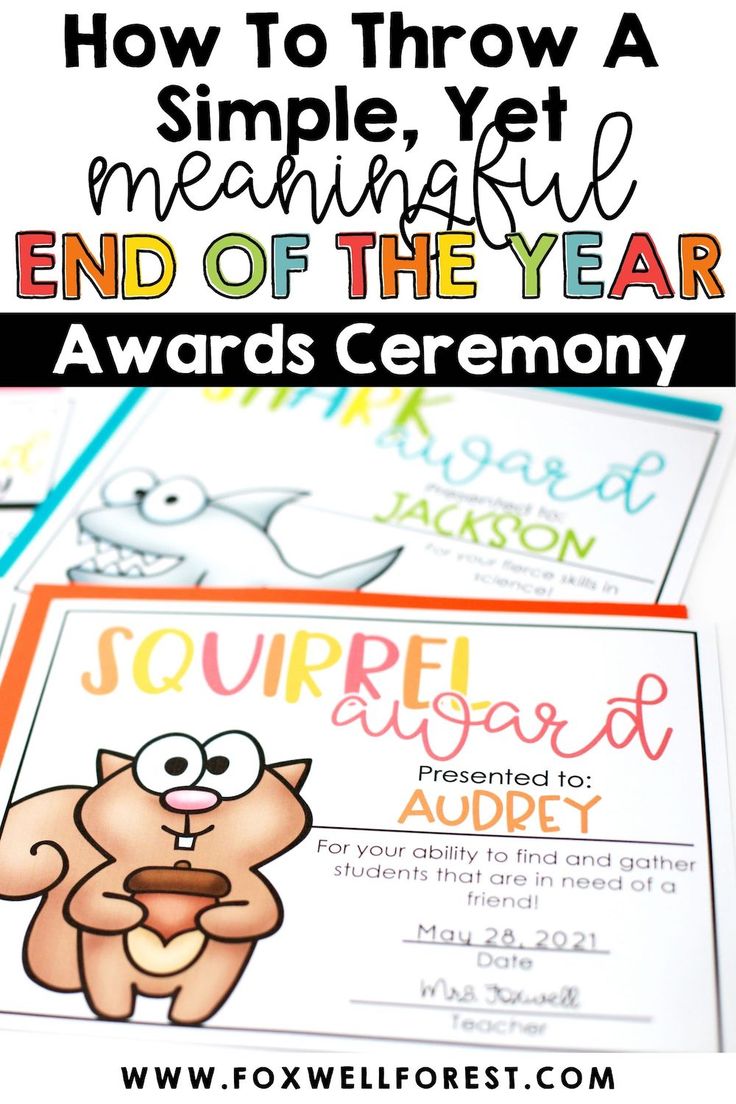 the end of the year awards ceremony with text overlay