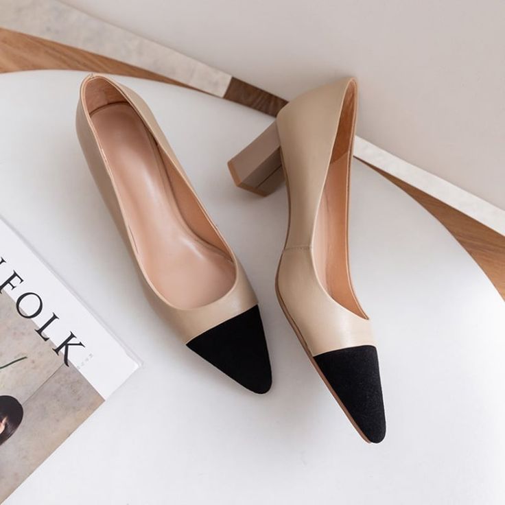 CHIKO Fatim Pointy Toe Block Heels Pumps Shoes feature leather, suede upper, leather lining, rubber sole. Heel height is approx. 2" (5 cm) Office Heels, English Project, Chiko Shoes, Ladies Office, Winter Ootd, Dark Academy, Shoes Ideas, Chunky Heel Pumps, Pump Heels