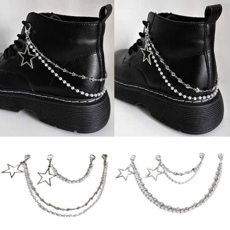 Features: 100% Brand New and high quality. Can be easily fixed on any style of Martin boots.  Multiple shoe types are available, as long as there are shoelaces available The length of the chain can match shoes of different sizes. Specification: Material: Alloy Color: Silver Size: 15cm long, 28cm long Applicable: daily, shopping, parties, gifts (1 inch =25.4mm or 1mm = 0.0393 inch) Package Includes: 1pcs shoes buckle(without shoes) Notice: 1.Please allow 2-3% error due to manual measurement. Please make sure you do not mind before you bid. 2.The colors may have different as the difference display, please understand. On Jun 14, 2024 at 10:37:26 PDT, seller added the following information: Boot Chains Diy, Shoe Chains, Shoe Accessories Diy, Metal Shoes, Shoe Chain, Shoe Types, Star Pearl, Boot Chains, Pearl Shoes