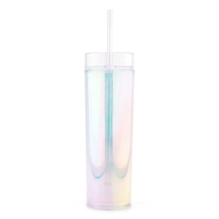 a glass with a straw in it on a white background