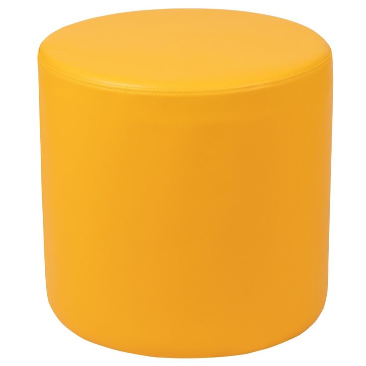 a yellow stool is shown on a white background and it looks like the bottom of an ottoman