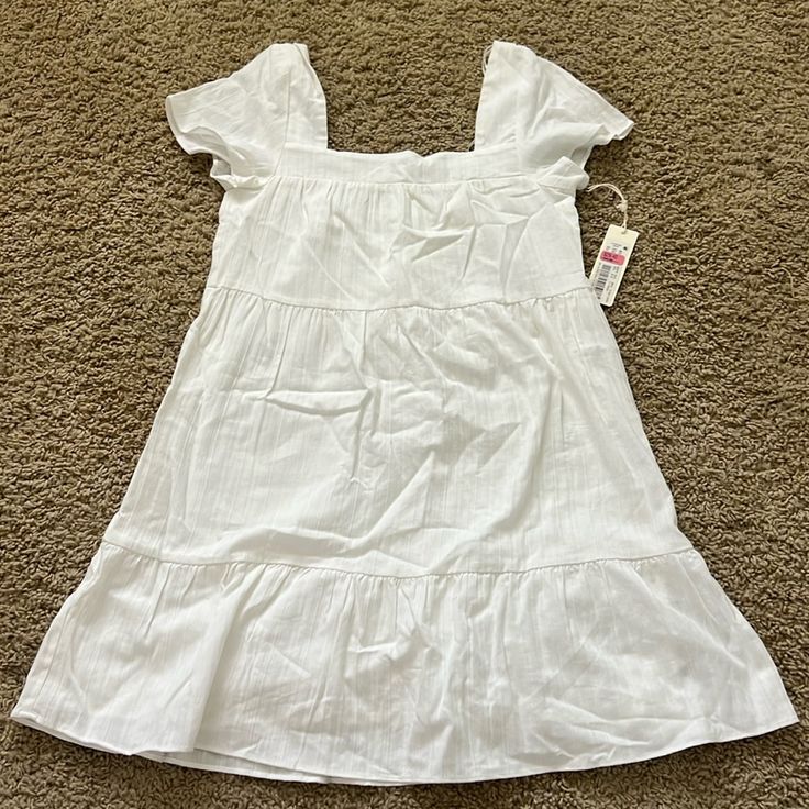 Never Worn, Tag Still On. Xs But Fits S. Good For Church Or Other Easy Going Events White Casual Sundress With Short Sleeves, Casual White Sundress With Short Sleeves, Cotton Short Sleeve Sundress For Brunch, White Short Sleeve Casual Sundress, Cotton Sundress For Brunch With Short Sleeves, Cotton Short-sleeved Sundress For Brunch, Cotton Sundress With Short Sleeves For Brunch, Casual Sundress With Short Sleeves For Daytime, Casual Sundress With Short Sleeves For Brunch