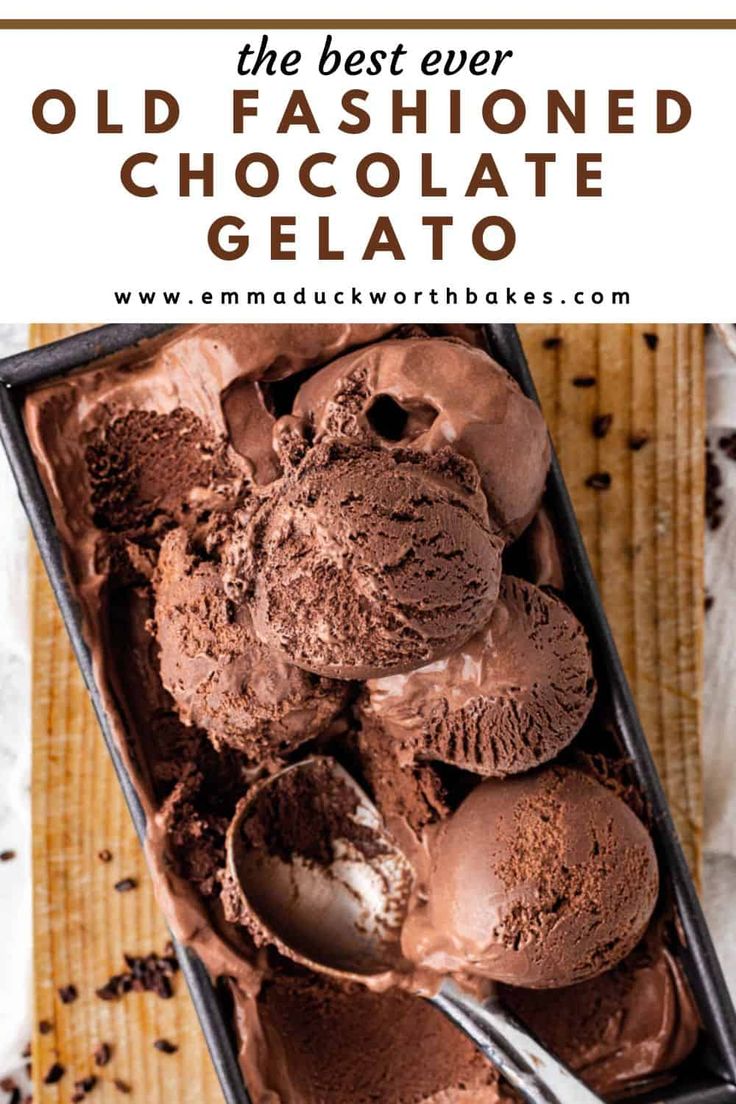 the best ever old fashioned chocolate gelato in a baking pan with spoons on top