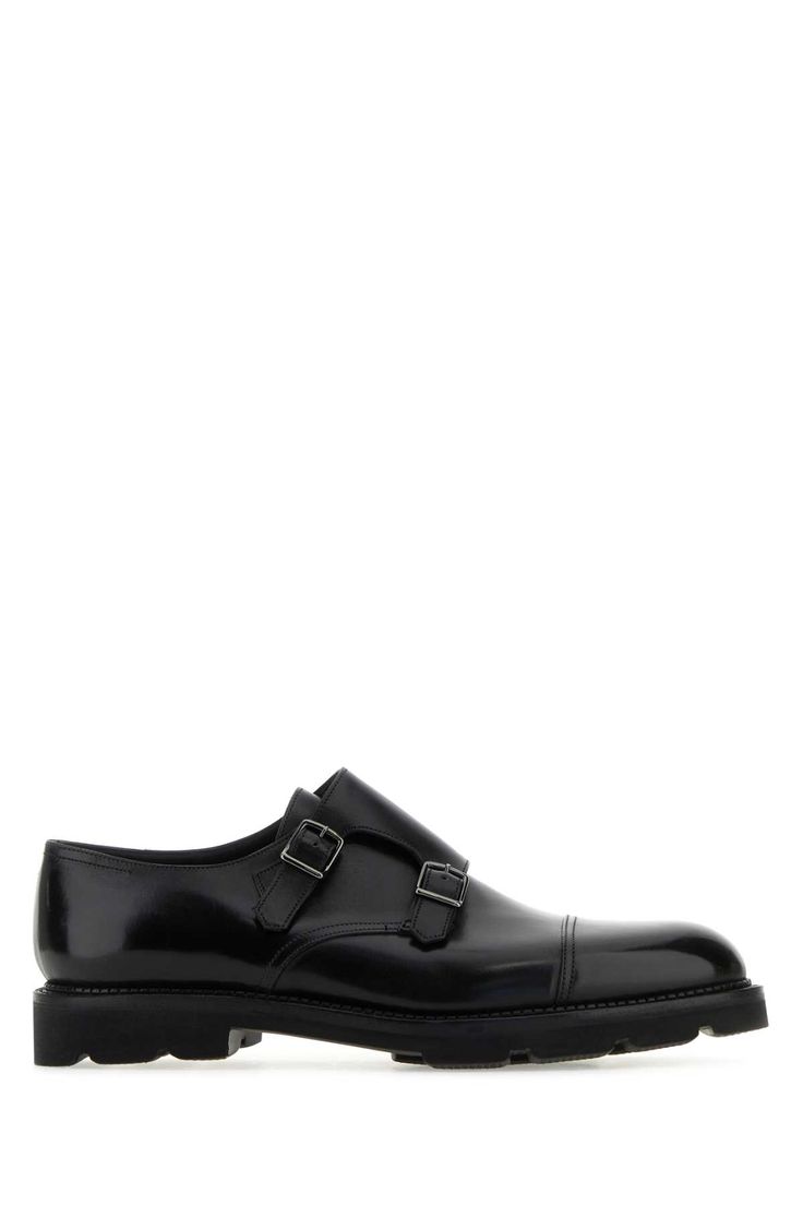 Black Leather Strap Shoes from John Lobb Luxury Black Loafers With Buckle Closure, Luxury Black Calf Leather Monk Strap Shoes, Black Luxury Monk Strap Shoes In Calf Leather, Luxury Black Monk Strap Shoes In Calf Leather, Elegant Black Patent Leather Monk Strap Shoes, Black Patent Leather Monk Strap Shoes For Office, Black Calf Leather Monk Strap Shoes With Leather Footbed, Designer Black Leather Monk Strap Shoes, Luxury Leather Loafers With Buckle Closure