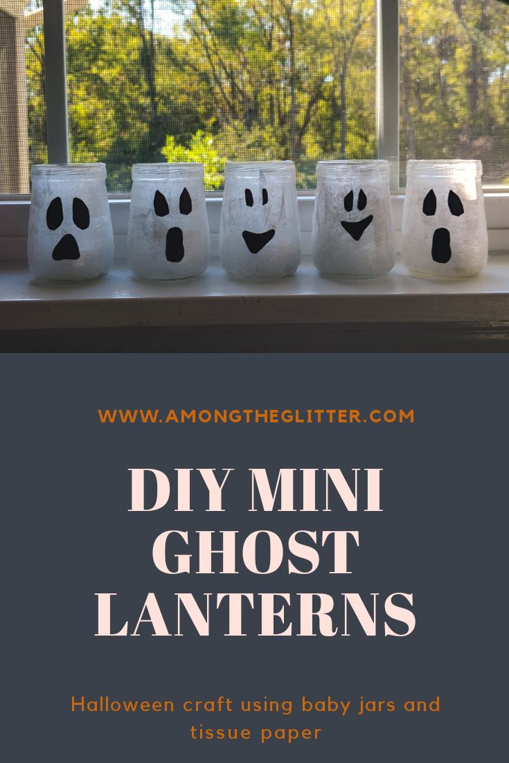 diy mini ghost lanterns for halloween using baby jars and tissue paper