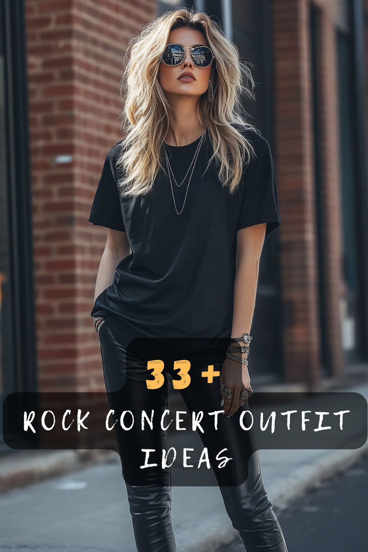 Ready to rock your next concert with style? Discover 33 killer outfit ideas that will have you standing out in the crowd. From edgy leather jackets to vintage band tees, these looks are perfect for any rock lover. Click to explore these must-see outfit suggestions and get ready to rock out! 🎸 #ConcertFashion #RockStyle #OutfitInspo #FashionTrends #EdgyLooks #RockOn #ConcertReady Concert Outfit Alternative Indie, Rocker Inspired Outfits, Concert Outfit With Leather Jacket, Simple Concert Outfit Fall, Hinder Concert Outfit, Graphic Tee With Leather Jacket, 90s Rock Band Outfits, Rock Concert Outfit Jeans, Outfit Ideas Rock Concert