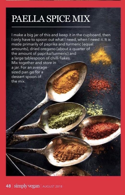 three spoons filled with different spices on top of a black table next to each other