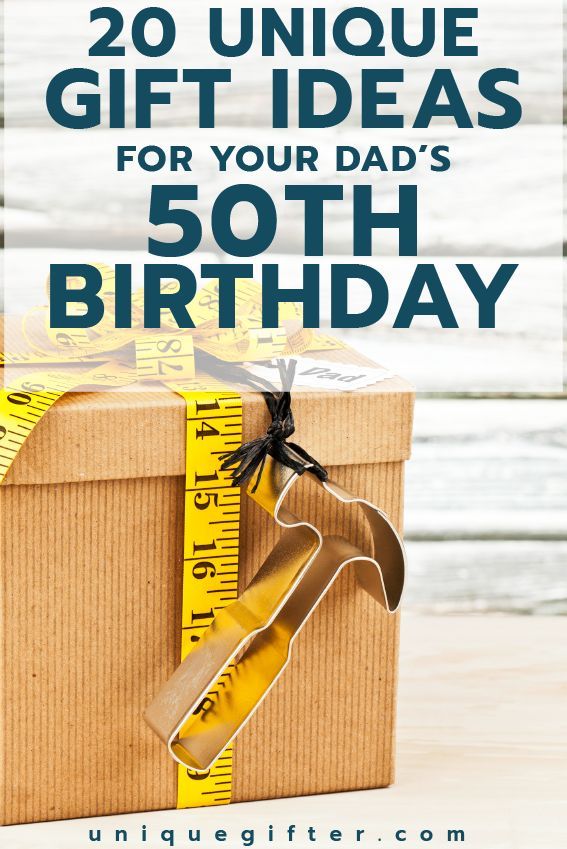 a gift box with tape wrapped around it and the words, 20 unique gift ideas for your dad's 50th birthday