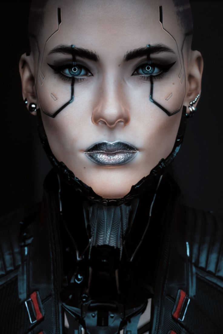 Cyberpunk Face Tattoo, Cyberpunk Makeup Men, Cyberpunk Eye Makeup, Cyberpunk 2077 Fashion, Robot Makeup Cyborgs, Cyberpunk Hairstyles Women, Cyberpunk Makeup Ideas, Futuristic Makeup Sci Fi, Cyberpunk Eyes