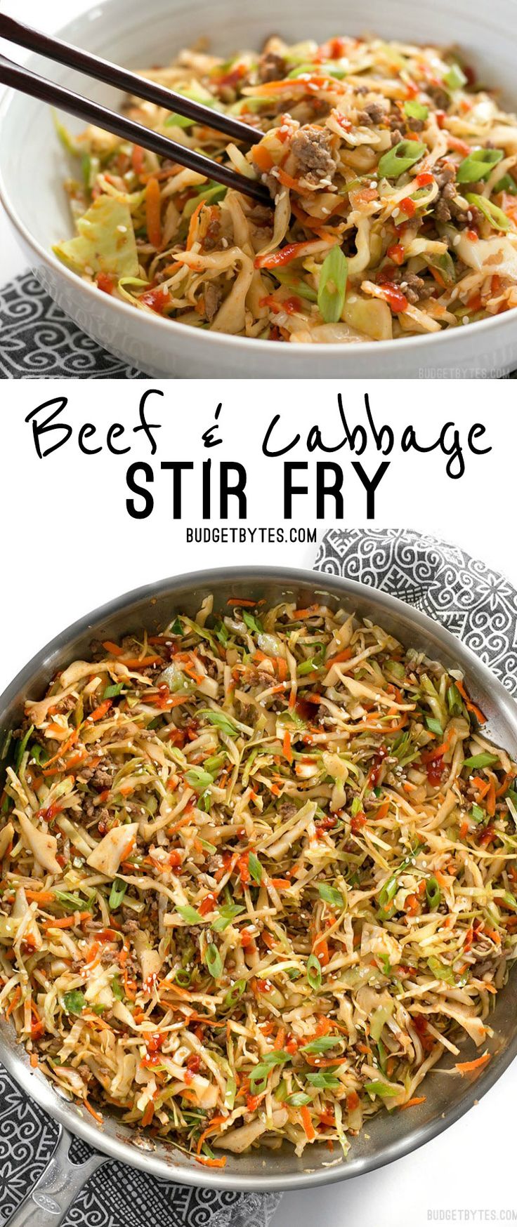 the recipe for beef and cabbage stir fry is shown