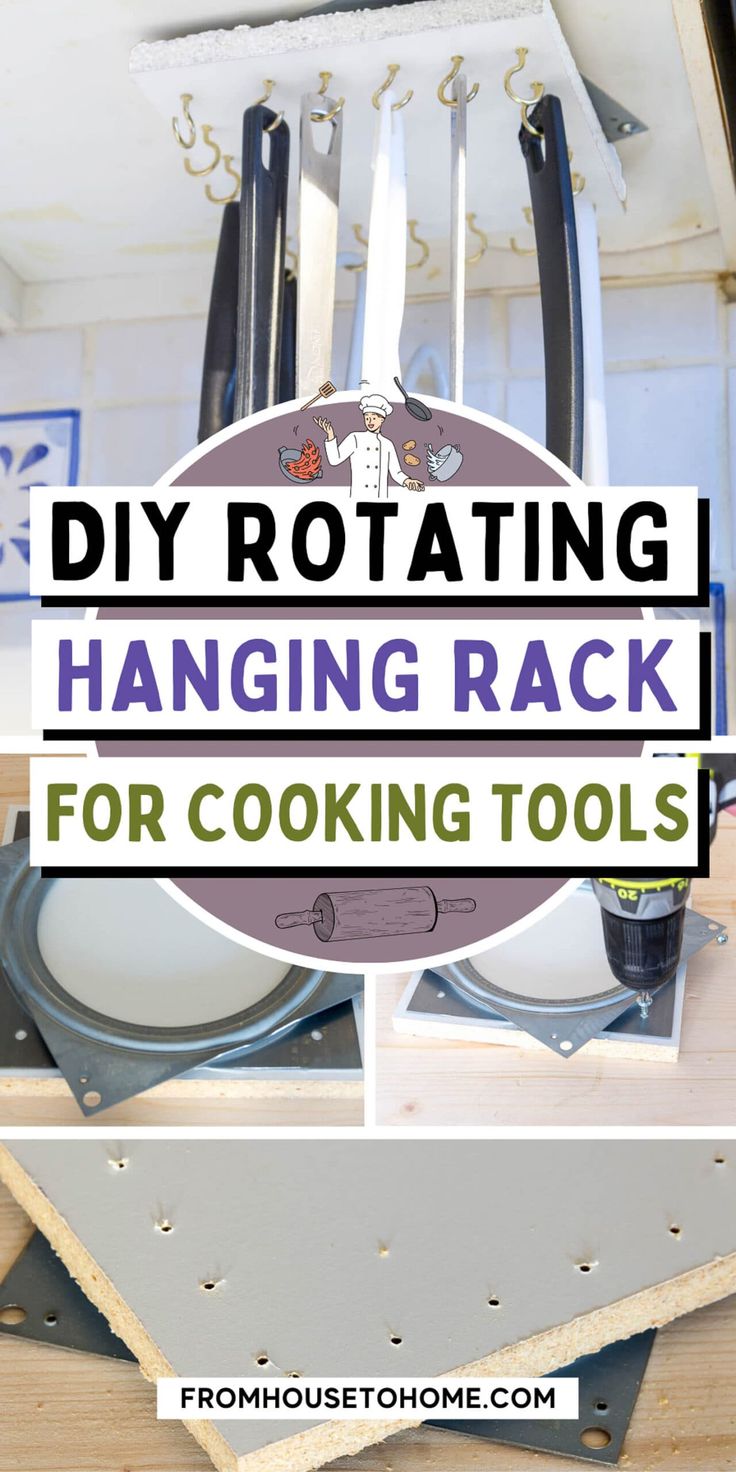 DIY rotating under cabinet storage rack for cooking tools. Utensils Storage Ideas, Organizing Ideas Bathroom, Tool Storage Garage, Office Organization Desk, Diy Kitchen Organization Ideas, Bathroom Organizing Ideas, Kitchen Utensils Storage, Hanging Kitchen Utensils, Storage Ideas Organizing