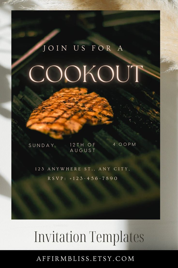 an advertisement for a cookout event with food on the grill and text that reads, join us for a cookout