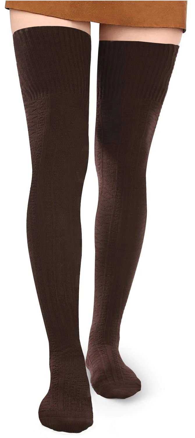 Size: One SizeMaterial: 20% Stretchy Yarn, 80% cottonMachine WashPacking List:1*pair of Thigh High Socks Brown Thigh High Socks, Casual Fitted Brown Tights, Brown Socks For Fall Stocking Stuffer, Brown Thigh High Stretch Legwear, Brown Stretch Thigh-high Legwear, Brown Stretch Thigh High Legwear, Brown Knee-high Socks For Winter, Brown Stretch Socks For Winter, Trendy Fall Over-the-knee Hosiery