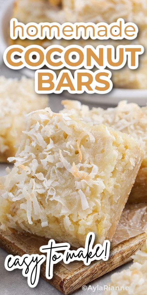 homemade coconut bars with text overlay