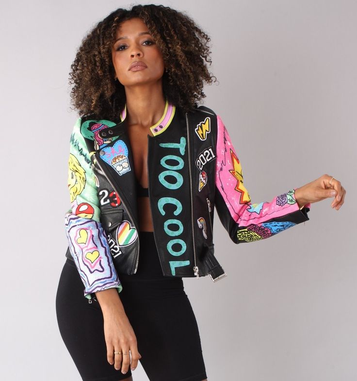 For Her NYC 81765 1 Piece Too Cool Graffiti Leather Jacket Color: Black Multi Sizes: S, M, L, XL, 1X, 2X Trendy Black Leather Jacket For Streetwear, Spring Streetwear Black Leather Jacket, Edgy Black Biker Jacket With Graphic Print, Black Long Sleeve Urban Leather Jacket, Black Long Sleeve Spring Leather Jacket, Fitted Graphic Print Biker Jacket, Black Spring Biker Jacket For Streetwear, Trendy Black Biker Jacket With Graphic Print, Black Leather Jacket With Graphic Print For Fall