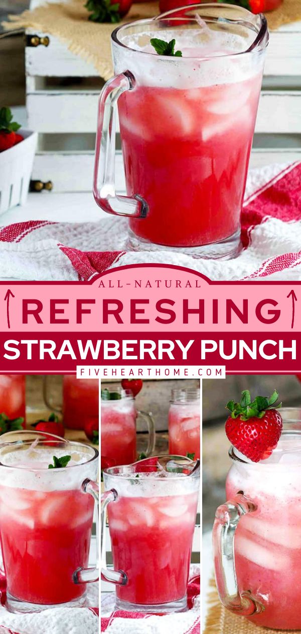 Strawberry Punch Drink To Make At Home, Strawberry Punch Recipes, Strawberry Punch, Party Punch Recipes, Strawberry Drinks, Punch Drinks, Seltzer Water, Drink Recipes Nonalcoholic, Summertime Drinks