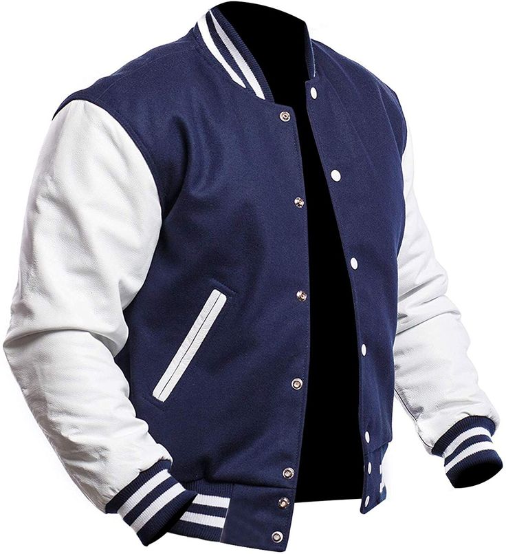 royal blue and white varsity jacket Fitted Cotton Varsity Outerwear, Cotton Outerwear With Pockets And Baseball Collar, Blue Varsity Jacket With Baseball Collar, Blue College Varsity Jacket With Button Closure, Varsity Cotton Outerwear With Pockets, Blue Varsity Jacket With Button Closure For College, College Blue Varsity Jacket With Button Closure, Fitted Long Sleeve Varsity Jacket With Pockets, Fitted Outerwear With Pockets For College