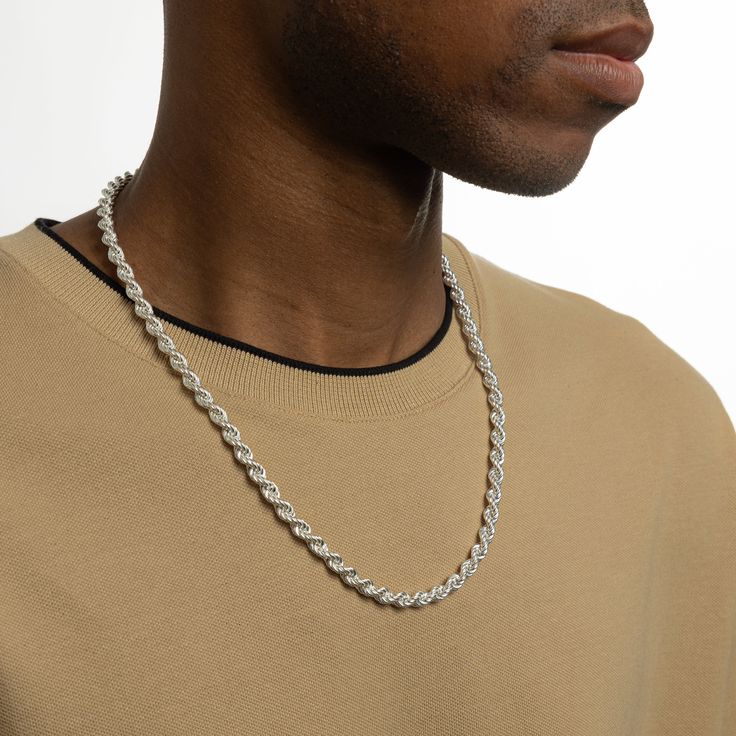 Rope Chain Necklace  | Sterling Silver - Nominal Rope Chain Necklace, Wear Necklaces, Woven Pattern, Silver Pieces, Necklace Sterling Silver, Rope Chain, Necklace Length, Pure Silver, Men Necklace