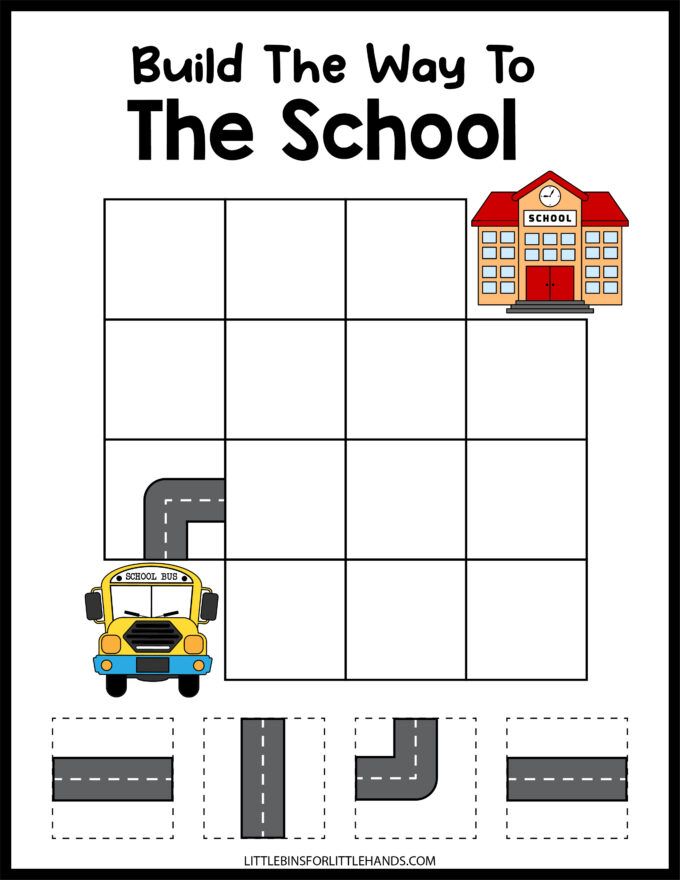 a printable worksheet with the words build the way to the school on it