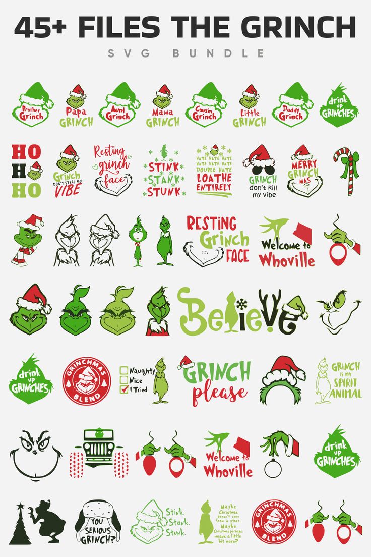 an image of the grin's christmas stickers on a white background with green and red