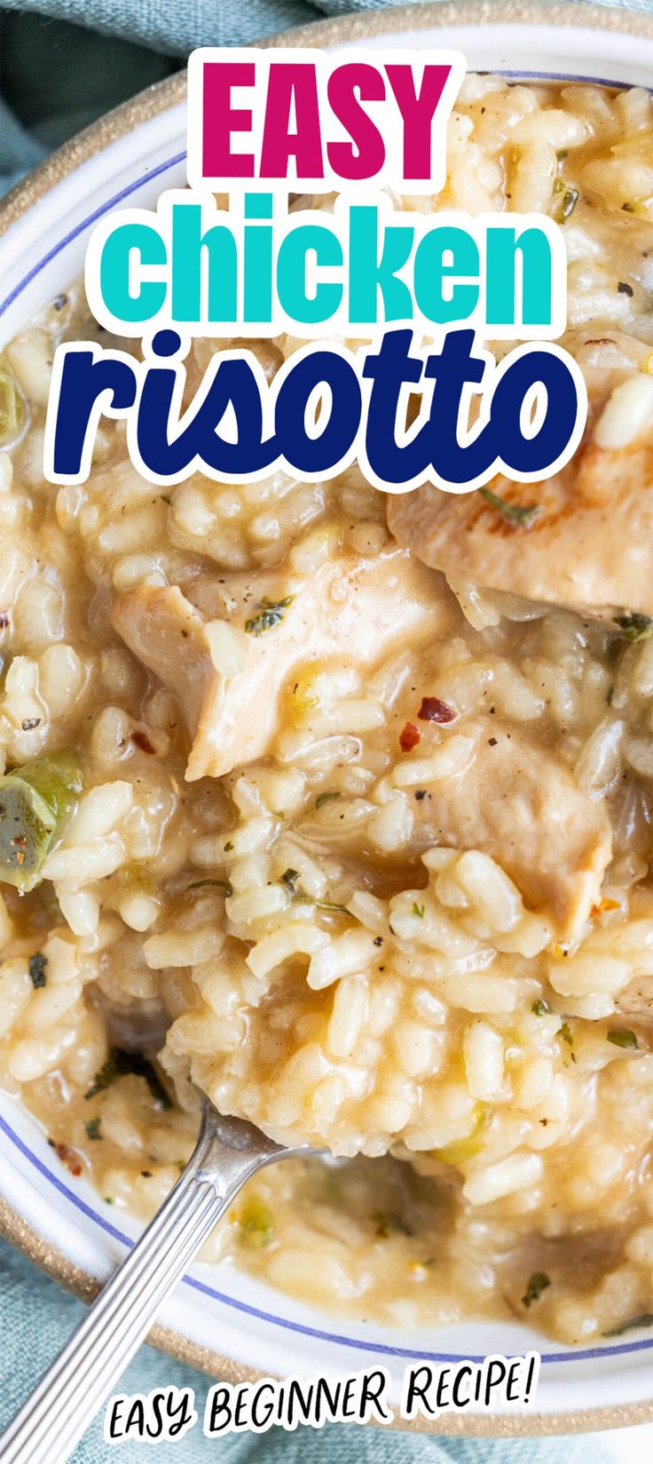 an easy chicken risotto recipe on a plate