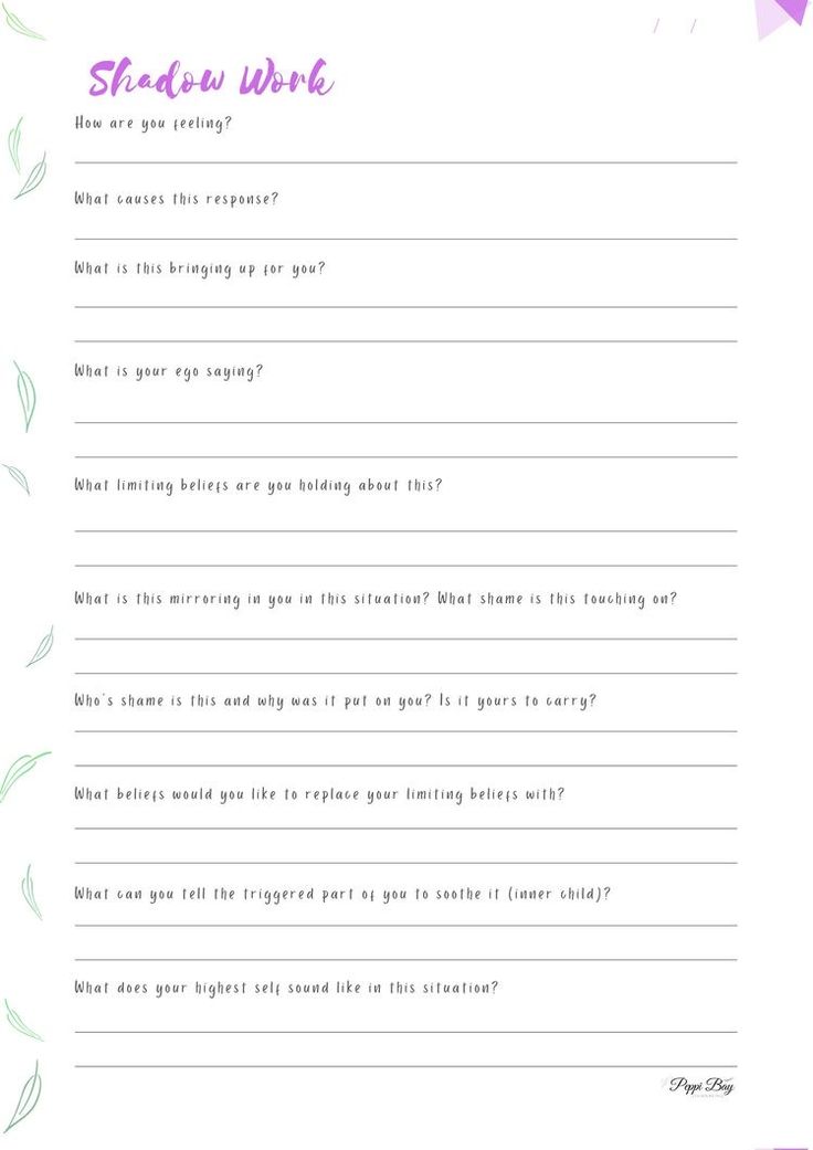 a printable worksheet with the words shadow work and question marks on it