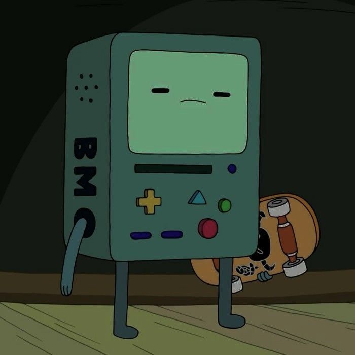 a cartoon character standing next to an old fashioned gameboy in a dark room with the door open