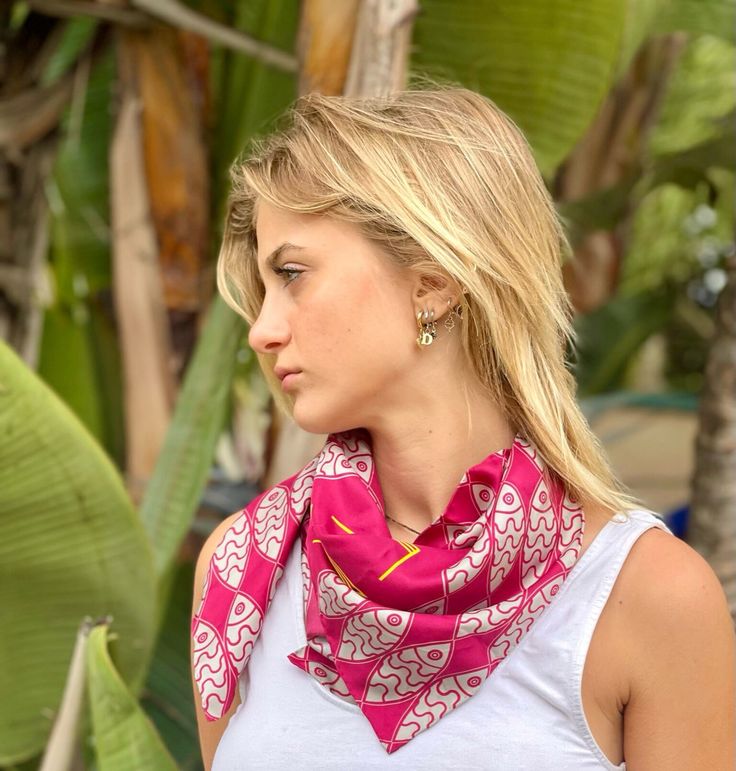 100% silk scarf, hand rolled hem.   Two sizes.  The vibrant colors and the beautiful print make it the perfect accessory to add to your outfit! You can  wear in so many different ways!  Designed in Italy Traditional Silk Scarf For Summer, Patterned Silk Scarf As A Gift, Casual Multicolor Silk Scarf, Trendy Pink Silk Scarf, Luxury Red Silk Scarf For Summer, Luxury Red Classic Silk Scarf, Pink Bohemian Silk Scarf, Luxury Multicolor Satin Silk Scarf, Red Floral Print Silk Scarf