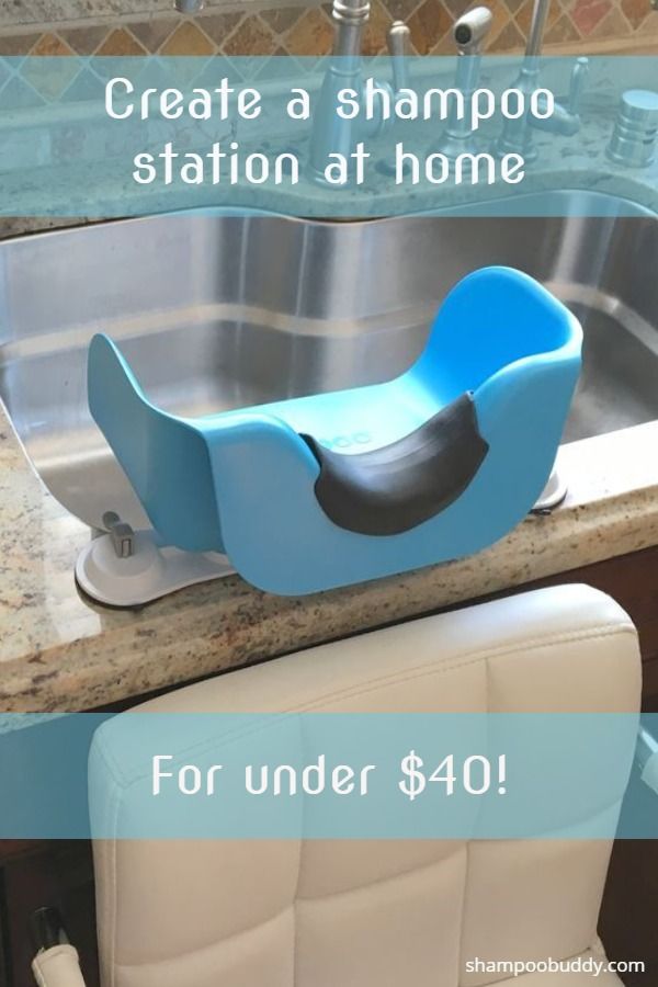 a sink with a blue seat and the words create a shampoo station at home for under $ 40