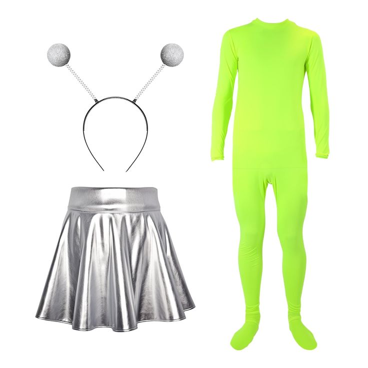 PRICES MAY VARY. Package Contents: the package includes an alien antenna headband, a silver pleated skirt, and a fluorescent green jumpsuit; This is a complete Halloween costume package that provides you with most of the items you need to create a beautiful Halloween look; Note that fluorescent green appears light yellow under strong light conditions, but green under dim conditions; This phenomenon is normal and is not a color difference Halloween Ready Design: the alien outfits have been design Glow Halloween Costume, Parent Costumes Halloween, Simple Alien Costume, Alien Costume Women’s, Ailen Costume, Female Alien Costume, Easy Alien Costume, Single Halloween Costumes For Teens, Adult Alien Costume