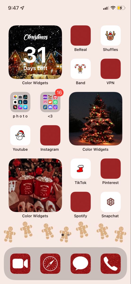 an iphone screen with the christmas theme and icons in red, white and grey colors