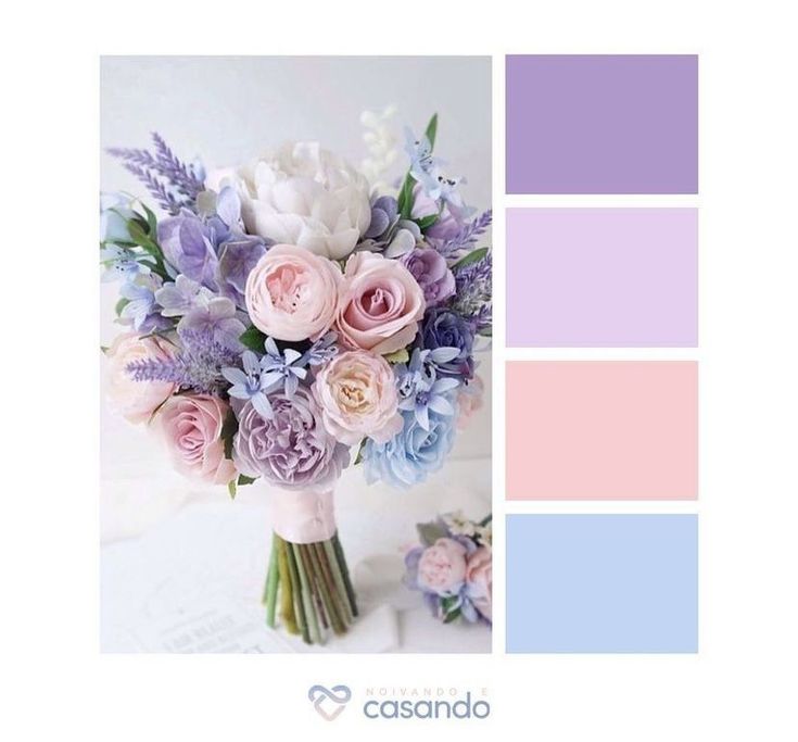 Light Blue Purple And Pink Wedding, Wedding Flower Inspiration Color Schemes, Pink Purple And Blue Wedding Colors, Purple Pink Blue Wedding Theme, Lavender Pink And Blue Wedding, Pink Blue And Purple Wedding Theme, Light Purple Wedding Decor, Pastel Pink And Purple Wedding Theme, Purple Engagement Decor