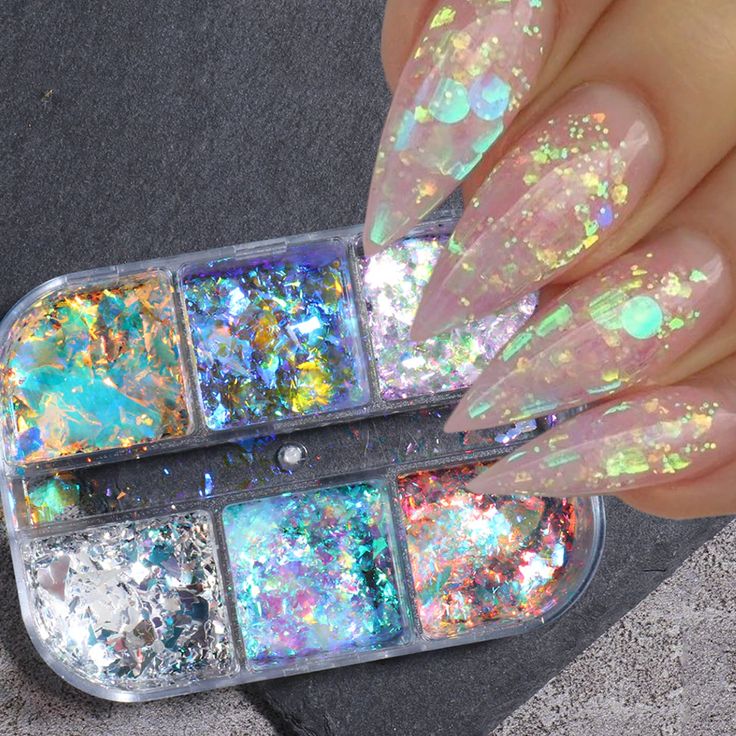 Smarter Shopping, Better Living! Aliexpress.com Polish Decor, Mermaid Chrome, Holographic Nail Designs, Shiny Nails Glitter, Nail Art Paillette, Mermaid Nail Art, Snow Nails, Opal Nails, Chrome Nail Powder