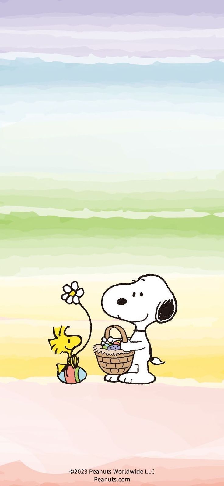 a cartoon dog holding an easter basket and standing on the beach next to a duck