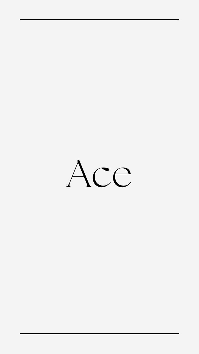 the word ace written in black on a white background