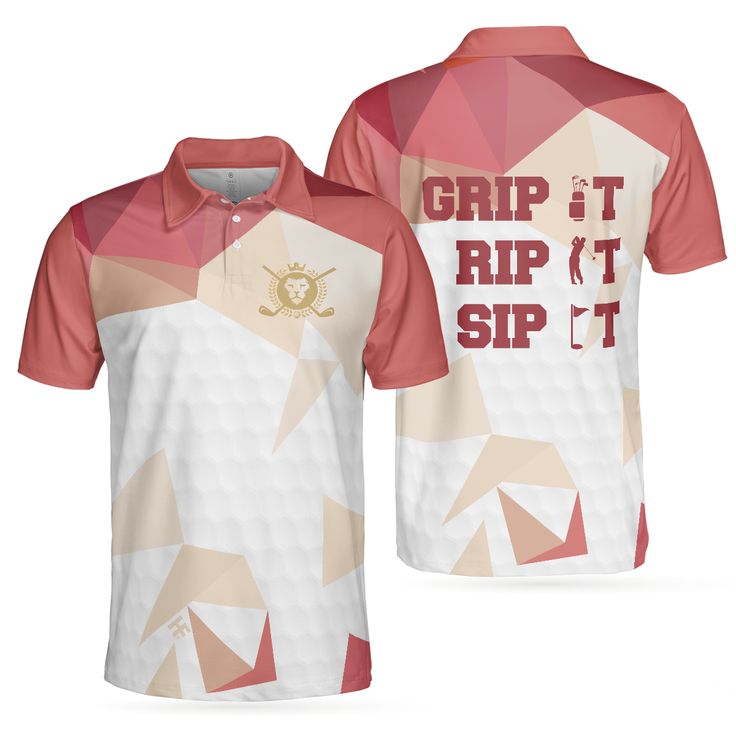 Rip It Sip It Grip It Golfer Golf Polo Shirt, White And Pink Golfing Shirt For Male Players, Simple Golf Shirt Design - Hyperfavor Polo Jersey Design, Org Shirt Design, Organization Shirt Design, Golf Shirt Design, Polo Shirt Sublimation Design, Polo Shirt Design Ideas, Org Shirt, Custom Polo Shirts, Polo Shirt Design