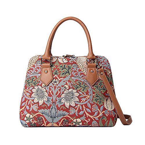 William Morris Strawberry Thief Tapestry Top Handle Handbag Shoulder Bag by Signare Red Convertible, William Morris Strawberry Thief, Tapestry Handbags, Handbag Essentials, Strawberry Thief, Tapestry Bag, Convertible Bags, Top Handle Handbags, Large Shoulder Bags