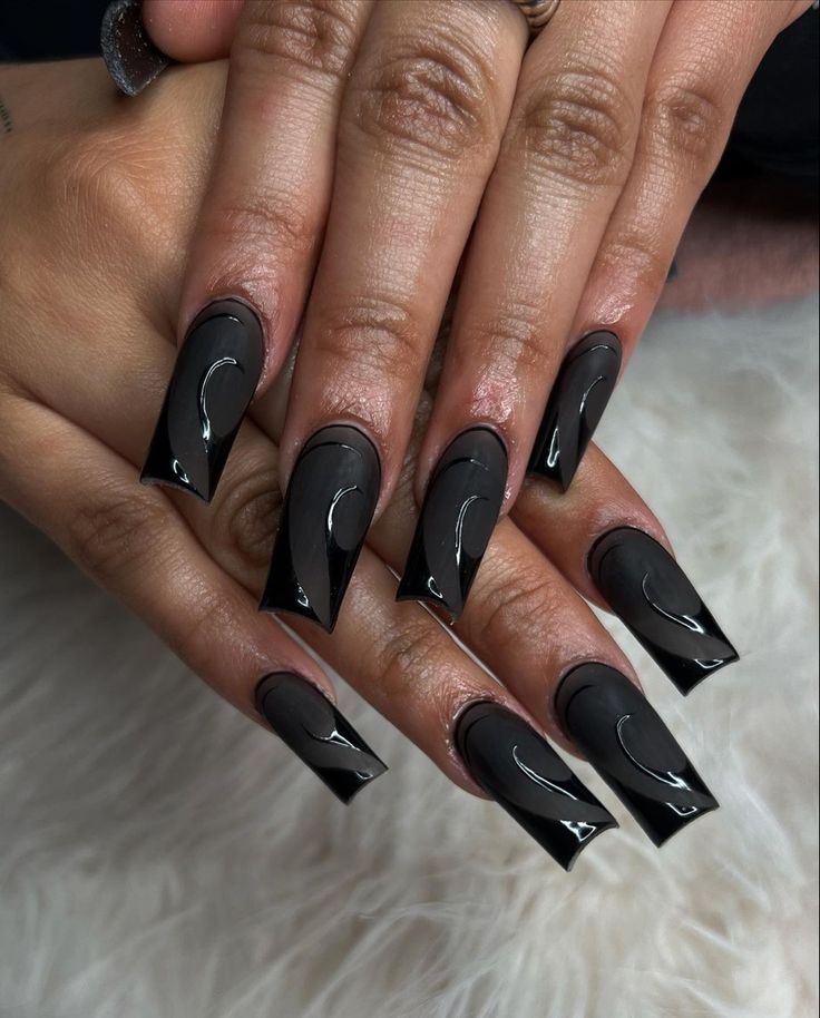 Black Nails Baddie Aesthetic, Nails Acrylic Square Long Black, Black Square Nails Long, Black Tapper Square Nails, Long Tapered Square Nails Black, Spine Tattoo Quotes, Sugar Nails, Gel Overlay, Acrylic Toes