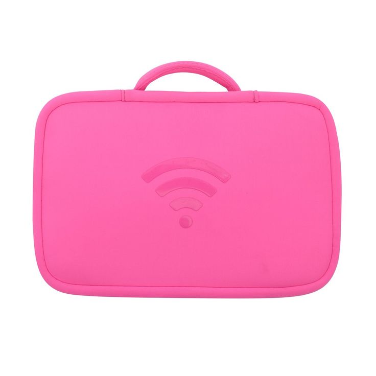 a hot pink case with wifi symbol on the front and side, sitting against a white background