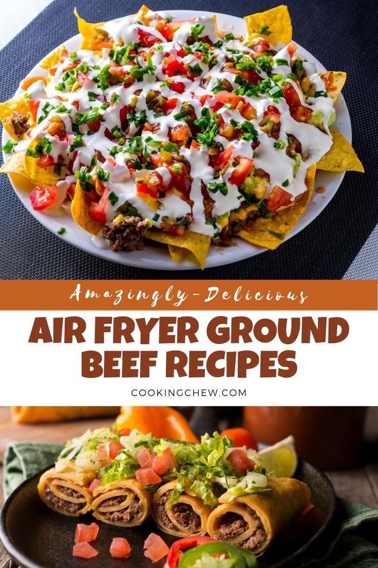 an air fryer ground beef recipe on a plate with tortilla chips