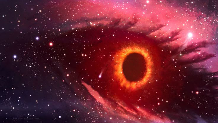 an eyeball in the sky surrounded by stars