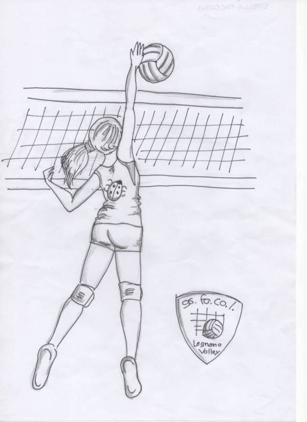 a drawing of a female volleyball player about to serve the ball