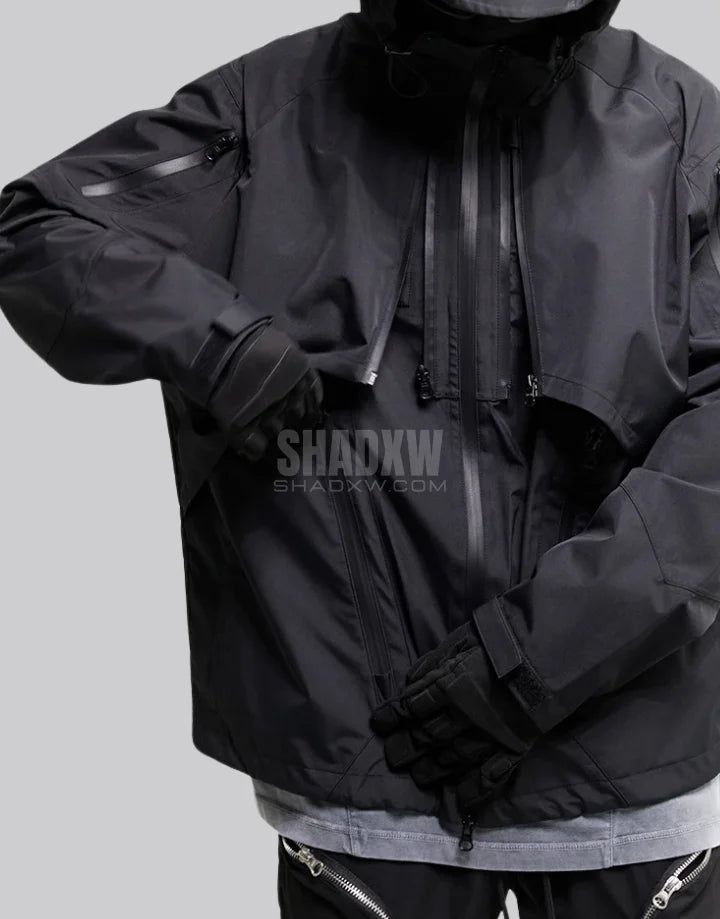 Type: Techwear jacket Design: Techwear, Ninja Techwear, Cyberpunk, Military, Futuristic Ultra-resistant Techwear Jacket: Made with premium materials that are resistant, flexible and lightweight to preserve your mobility while protecting you from rain and wind. Technical clothing: This techwear jacket is equipped with a multitude of storage pockets to easily carry your personal belongings. Breathable materials: This techwear jacket made of polyester, cotton and spandex can be worn all year round. Suitable for men and women Machine washable: 30 °C (86 °F) Size(cm | in) Chest Length M 138 | 54.3 70 | 27.5 L 142 | 55.9 72 | 28.3 XL 146 | 57.5 74 | 29.1 Techwear Catsstac Jacket The ultimate ally against the elements. Designed for the intrepid explorer, this jacket boasts an advanced weather-res Black Windproof Techwear Outerwear, Moisture-wicking Hooded Techwear Outerwear, Outdoor Techwear Windbreaker With Double-lined Hood, Techwear Track Jacket With Double-lined Hood For Outdoor, Techwear Gore-tex Outerwear For Hiking, Techwear Jacket, Techwear Outfits, Technical Clothing, Chest Rig