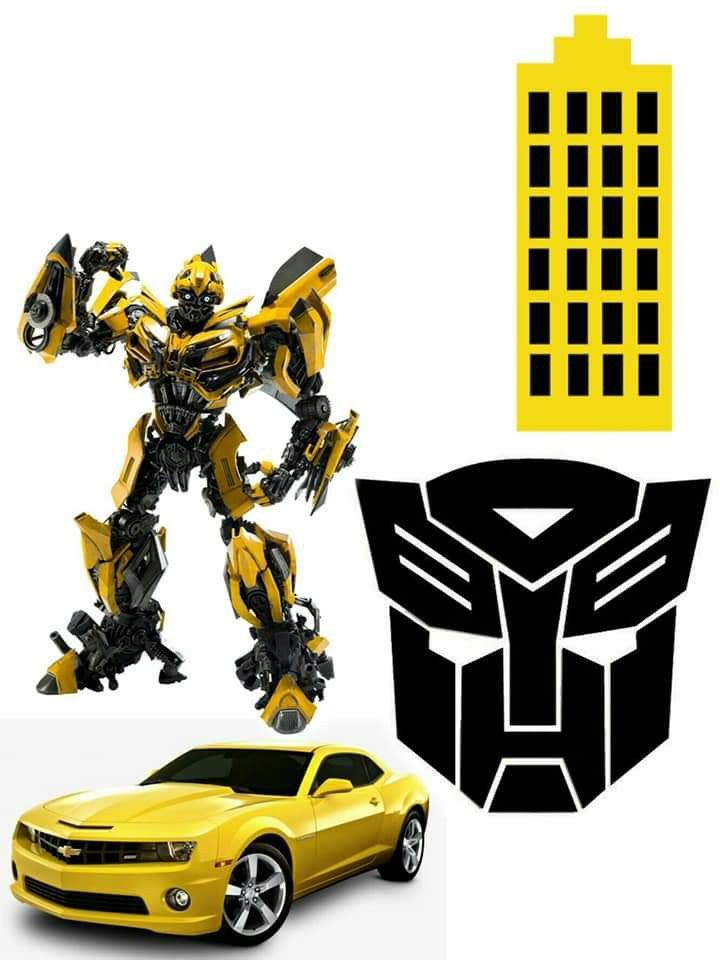 a yellow car next to an image of a transformer