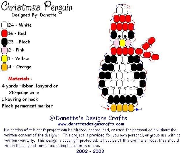 a christmas penguin bead pattern with instructions to make it