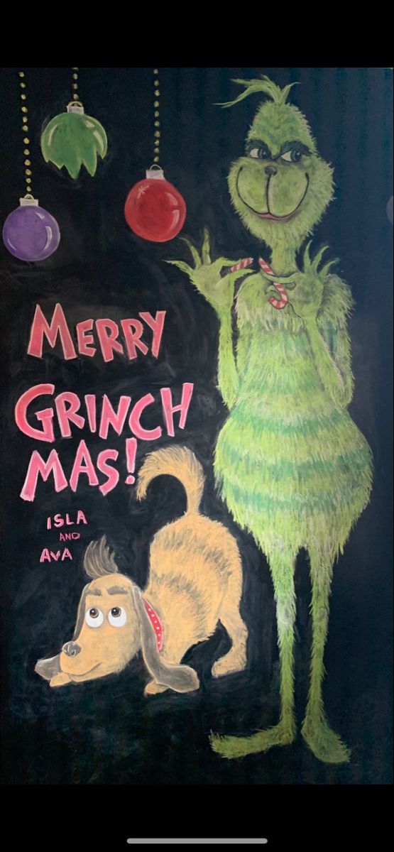 the grinch and his dog are depicted in this chalkboard art project for kids