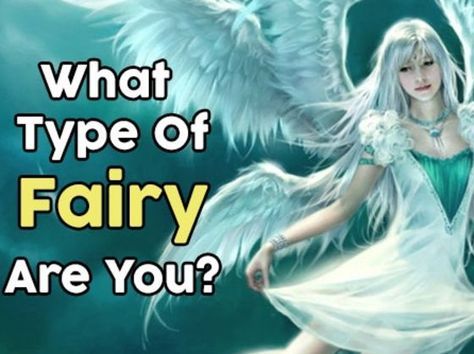 an angel with white hair and blue eyes is standing in front of the words what type of fairy are you?