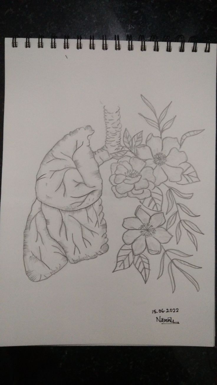 a drawing of a teddy bear and flowers